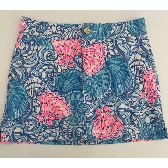 Lilly Pulitzer Nicki Pink Raising Shell Blue Haven Mini Skort Skirt Size 0 XS - Picture 1 of 9